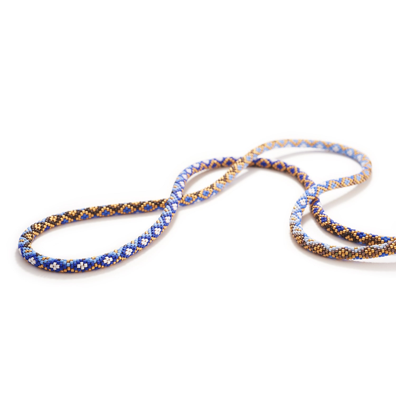Harlequin Pattern Necklace with Blue & Bronze