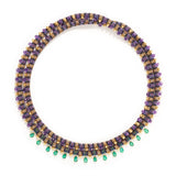 Gold, Amethyst, & Emerald Necklace in Lyda Pattern