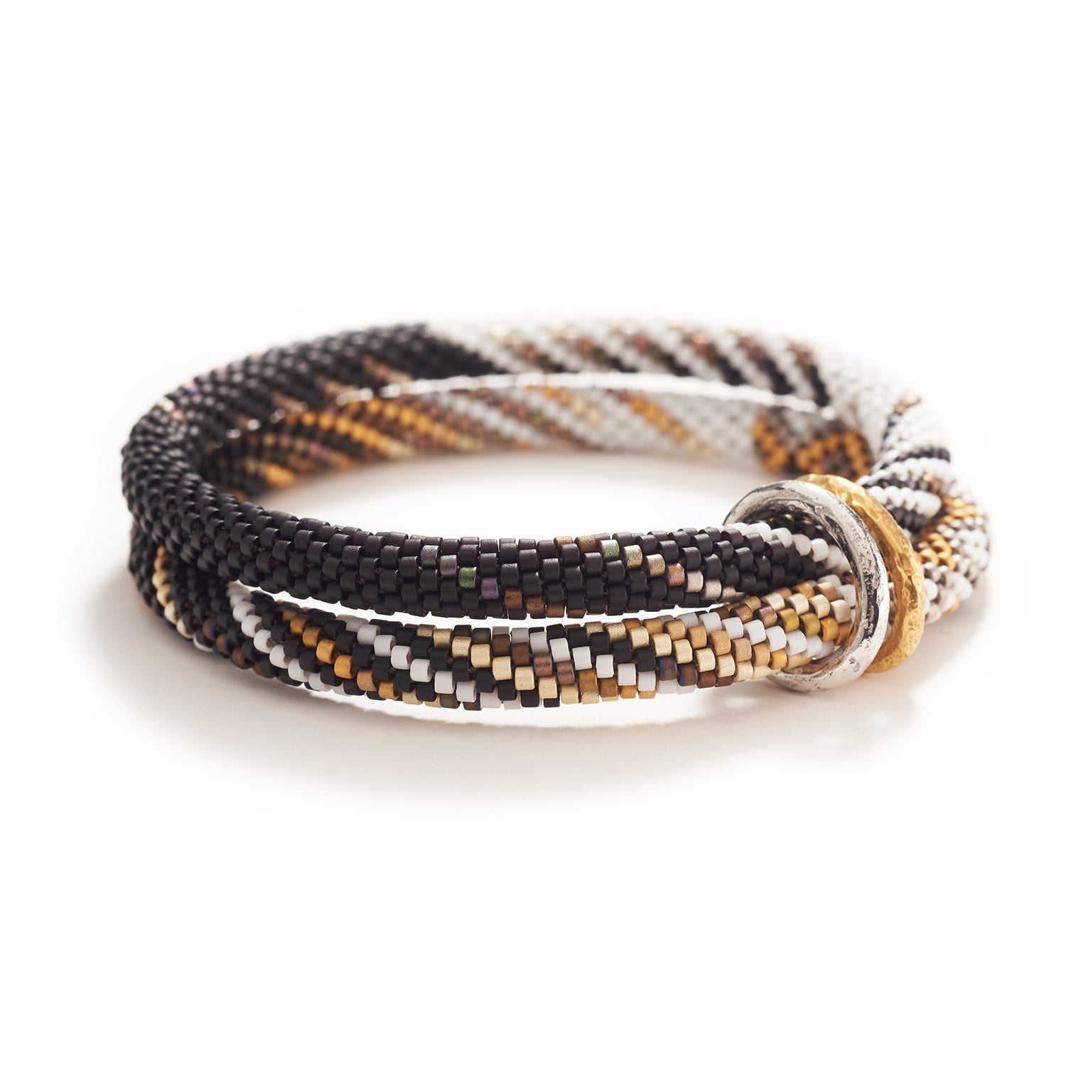 Doubled Harlequin, Chevron, and Twist Bracelet with Gold