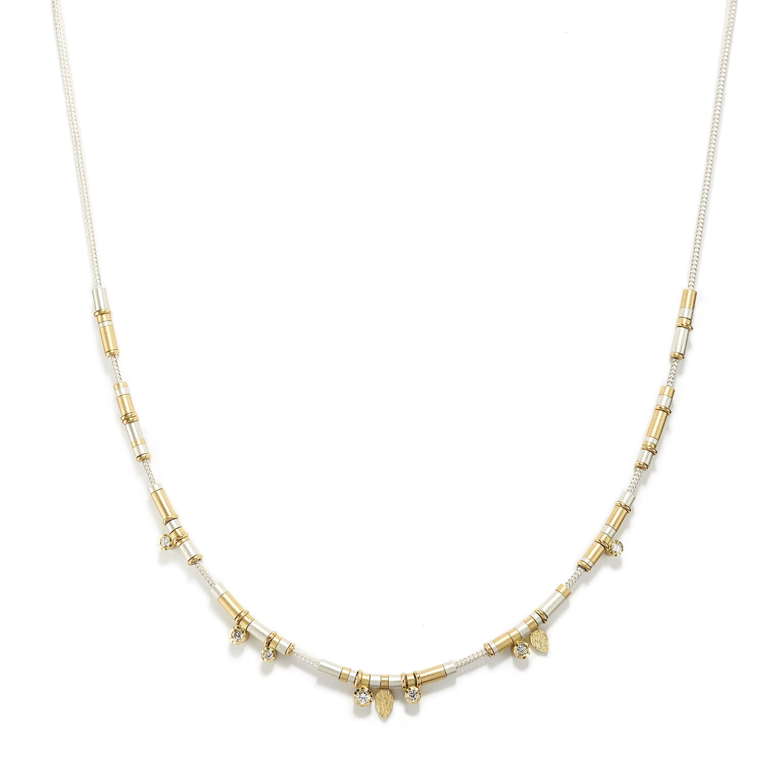 Diamond Drop Necklace in Sterling & Gold ~ 7 Diamonds