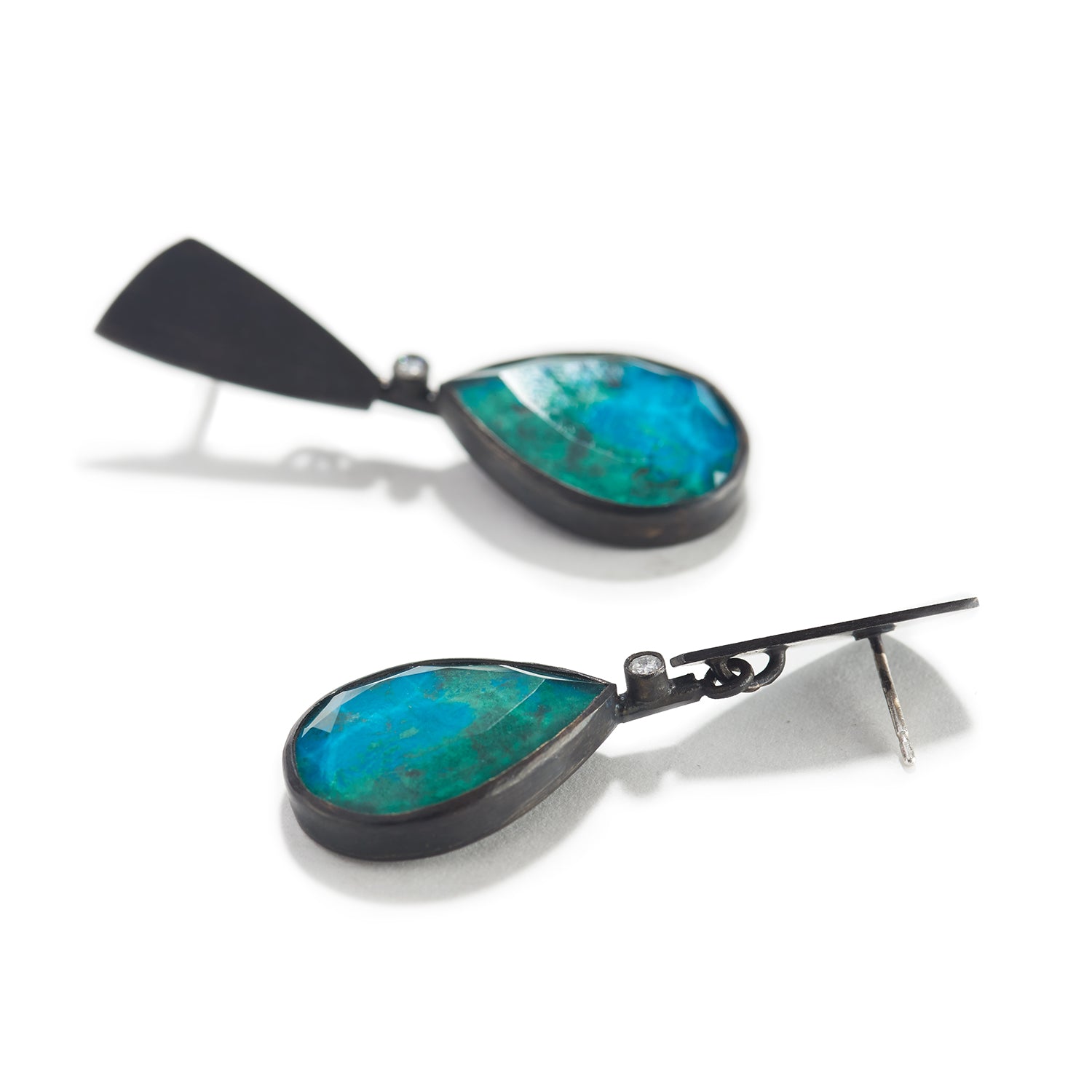 Chrysocolla & Rock Crystal Rounded Drops with Diamonds