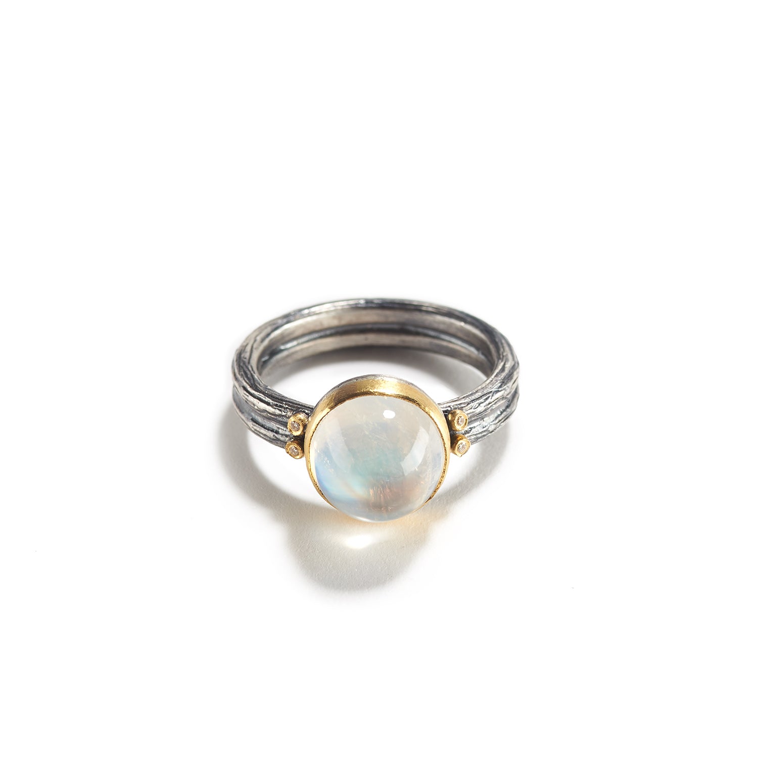 Moonstone, Diamond and Silver Ring