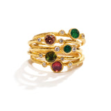 Gold Ring with Green Emerald and Diamonds