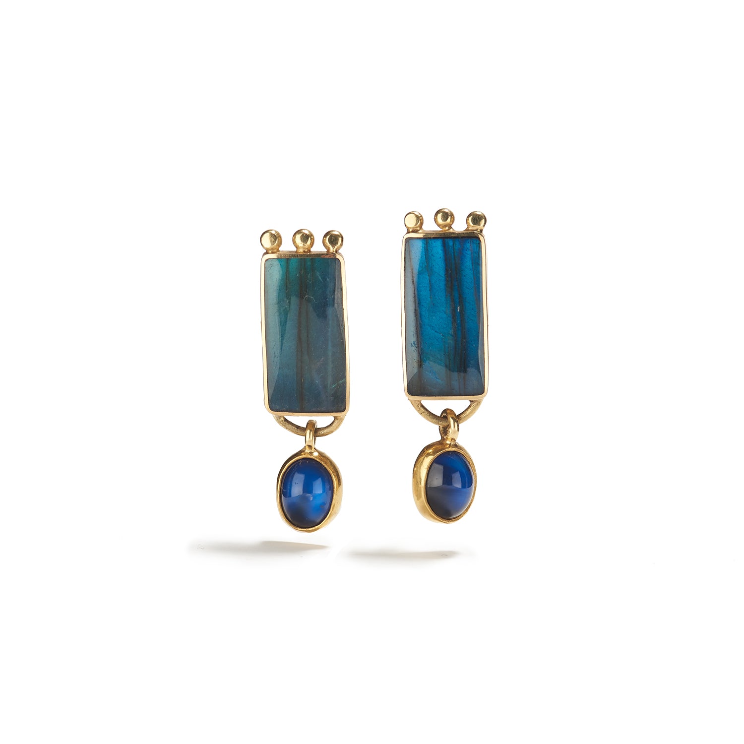 Earrings in Gold, Labradorite & Moonstone