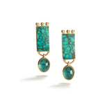Earrings in Gold, Turquoise, & Tourmaline