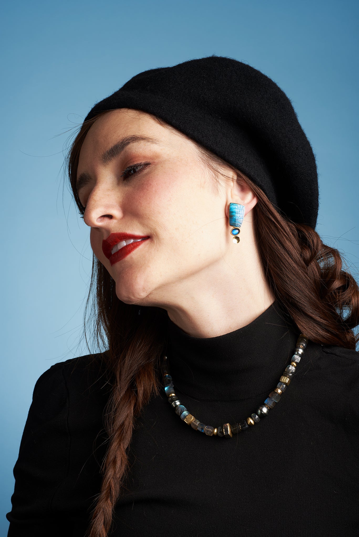 Earrings in Labradorite & Moonstone