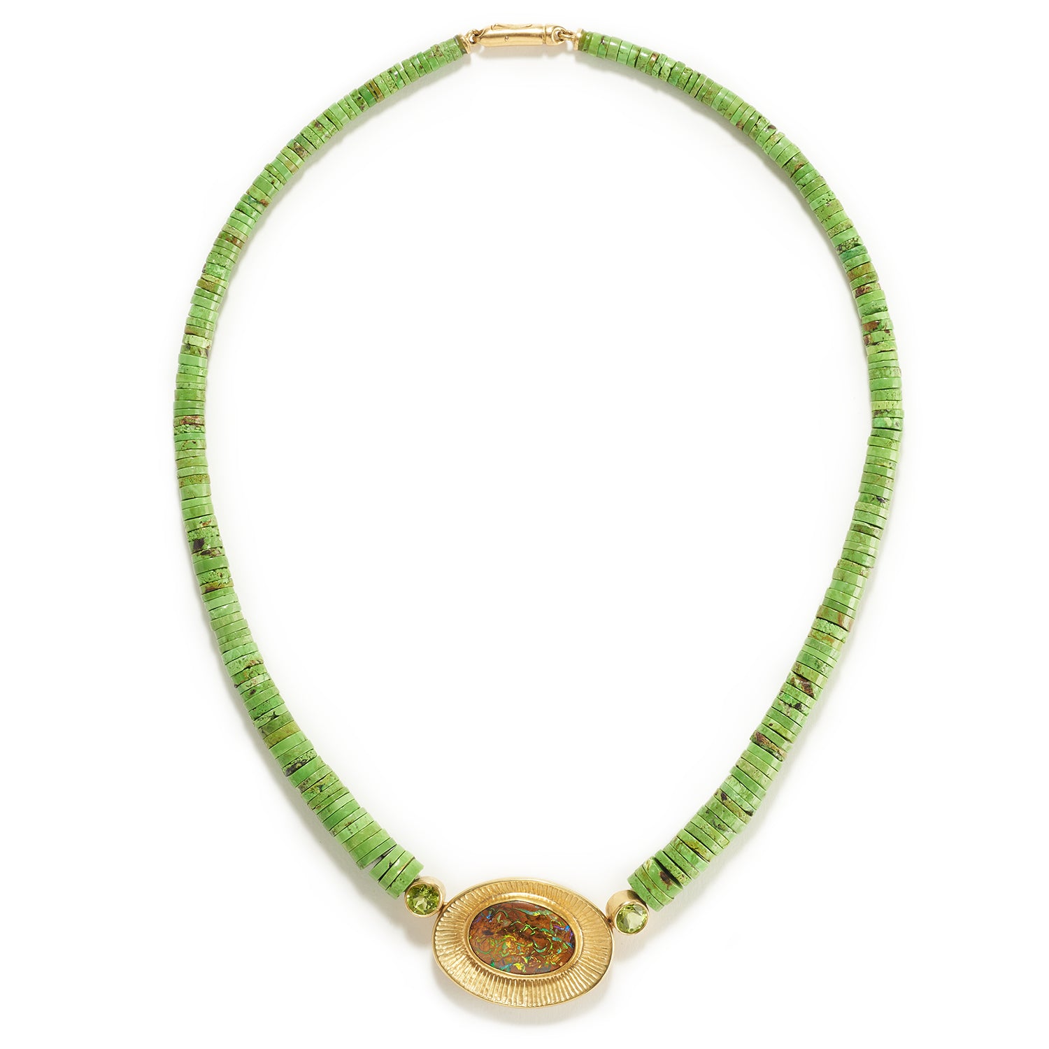 Necklace in Gold, Gaspeite, Opal, & Tourmaline