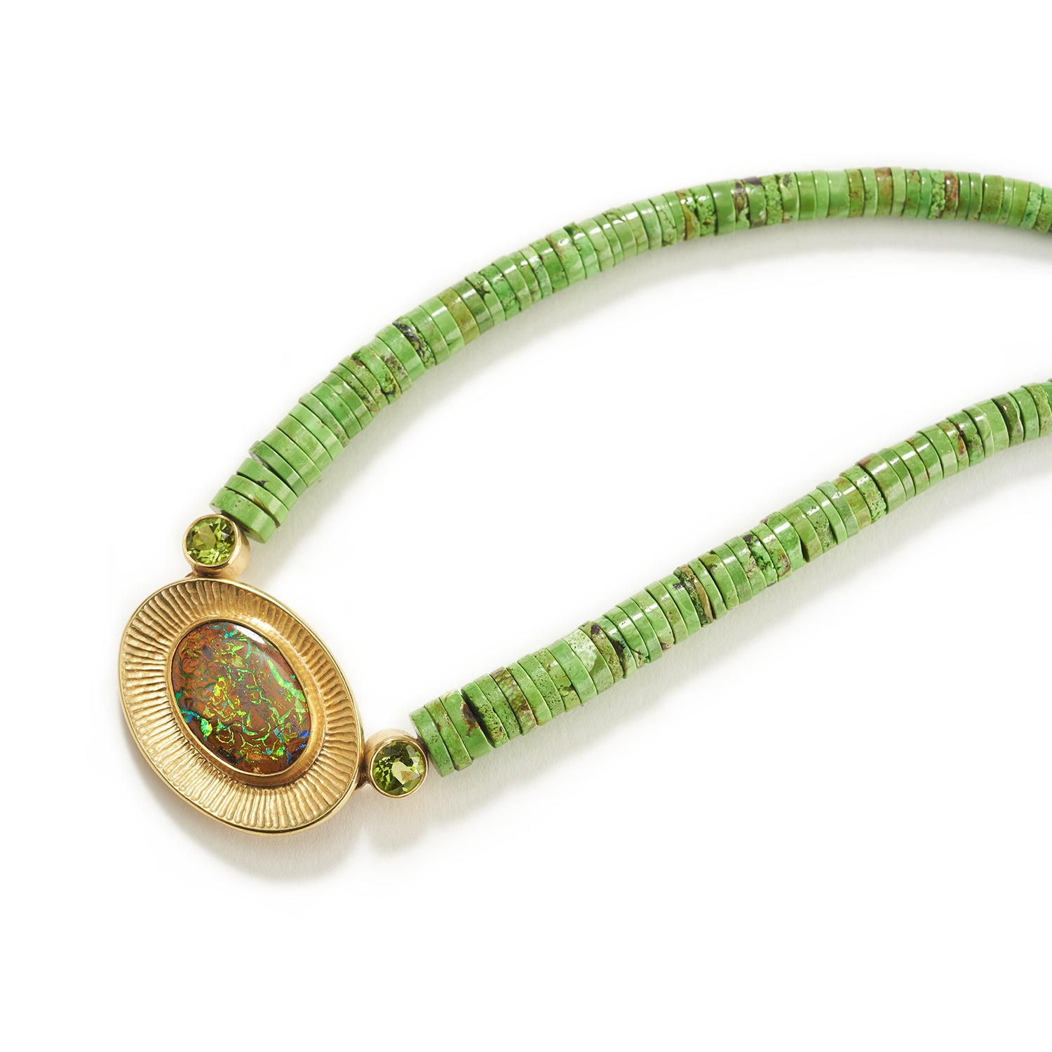 Necklace in Gold, Gaspeite, Opal, & Tourmaline