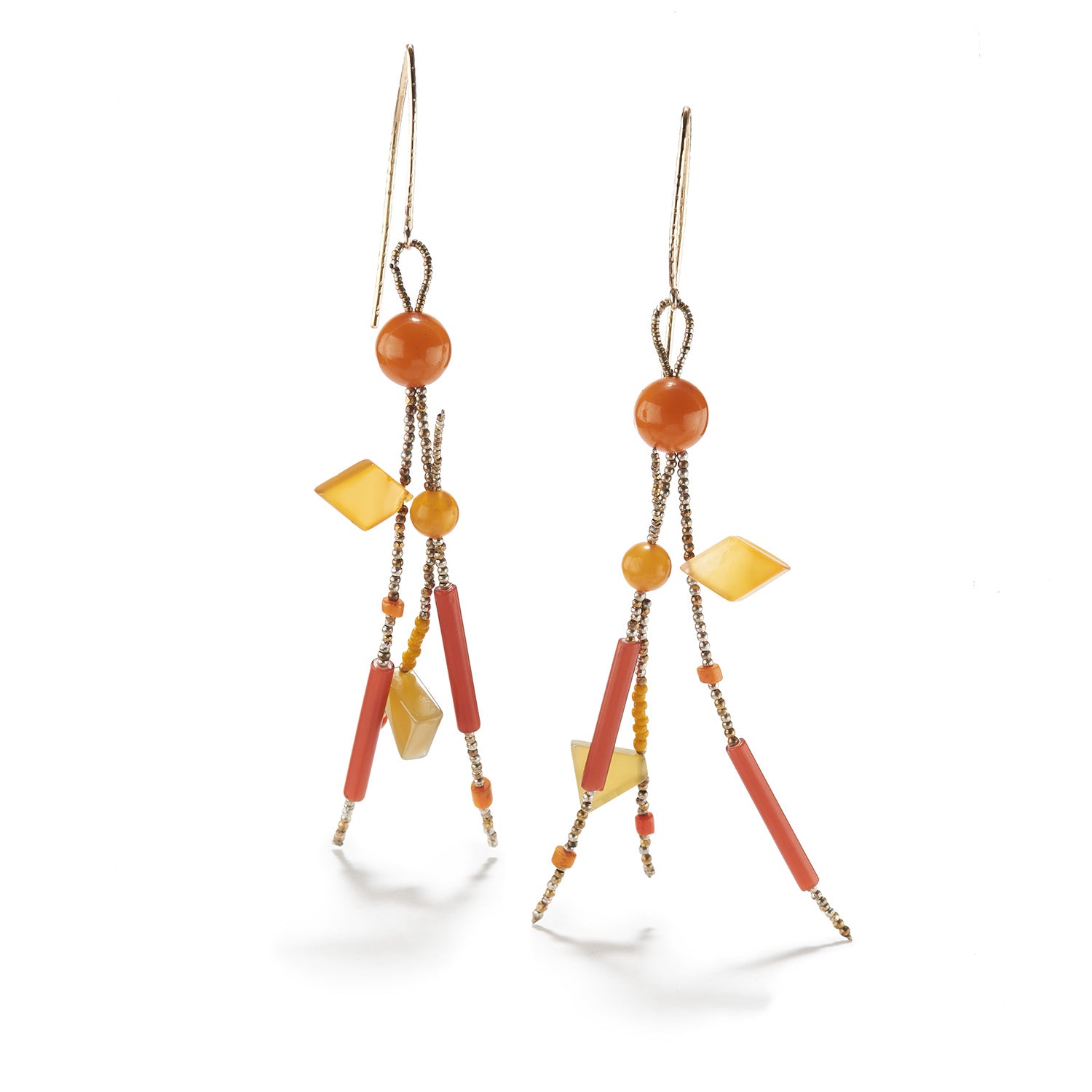 Orange Glass Tube & Chalcedony Earrings