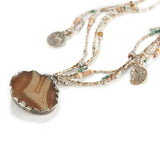 Antique Columbian Shell, Turquoise and Agate Pendant Necklace