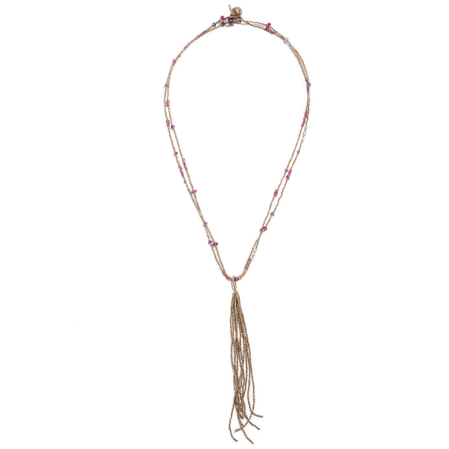 Tassel Necklace with Garnet, Opal & Amethyst