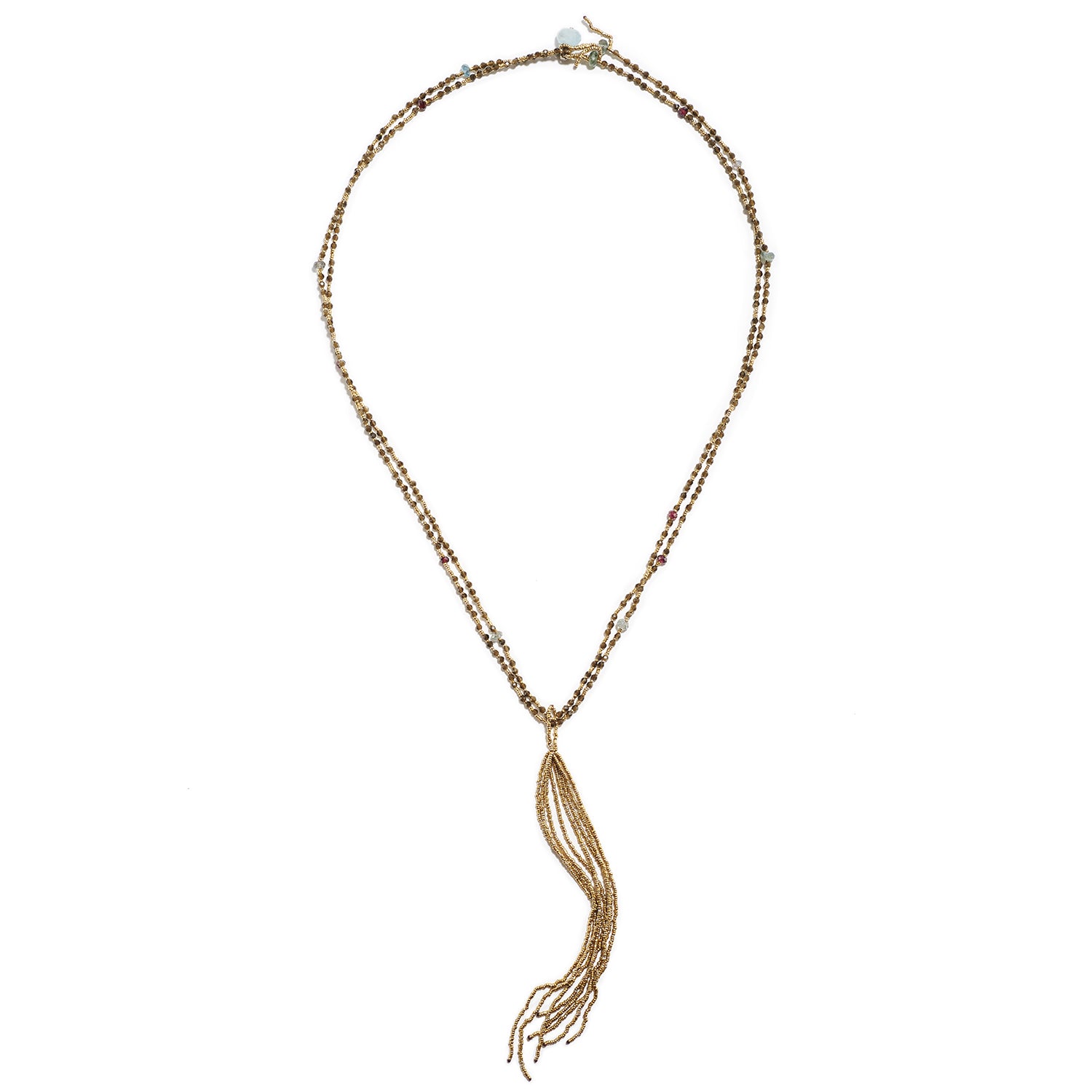 Tassel Necklace with Quartz, Aquamarine & Garnet