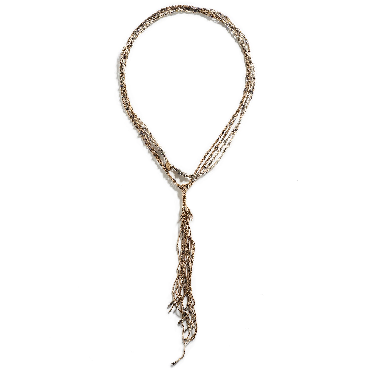 Twist & Knot Necklace with Brass, Pyrite & Pearl