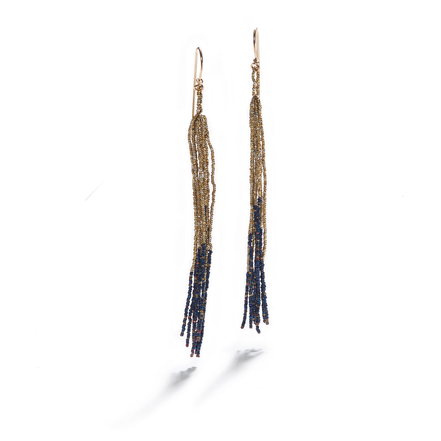 Blue Steel Bead Tassel Earrings