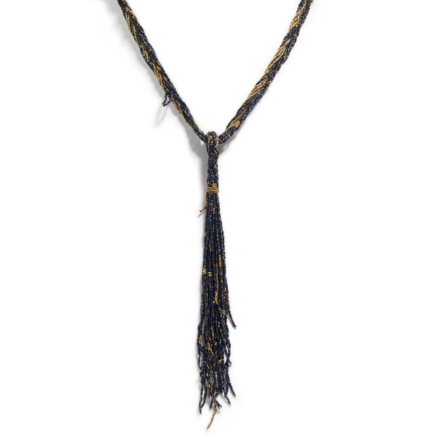 Braided & Twisted Blue Tassel Necklace
