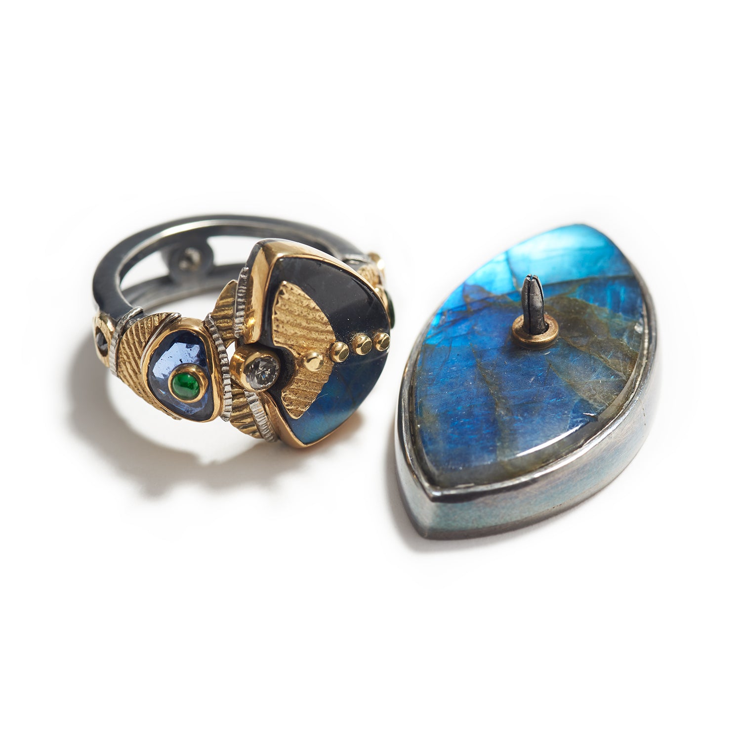 Garnet, Sapphire, Labradorite Ring