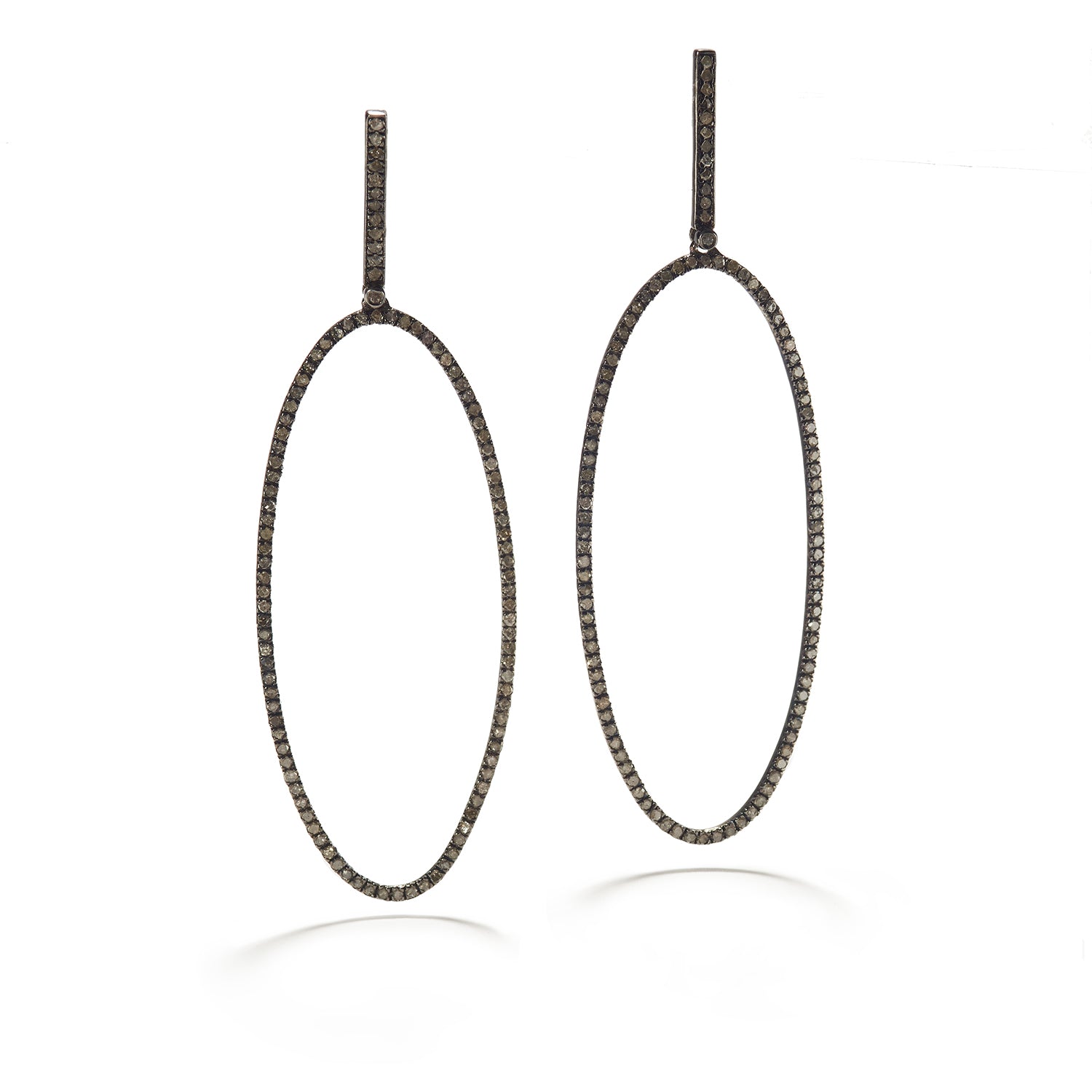 Large Oval Earrings with Diamond & Silver
