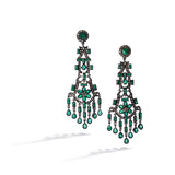Antique Oxidized Sterling Silver, Emerald and Diamond Earrings