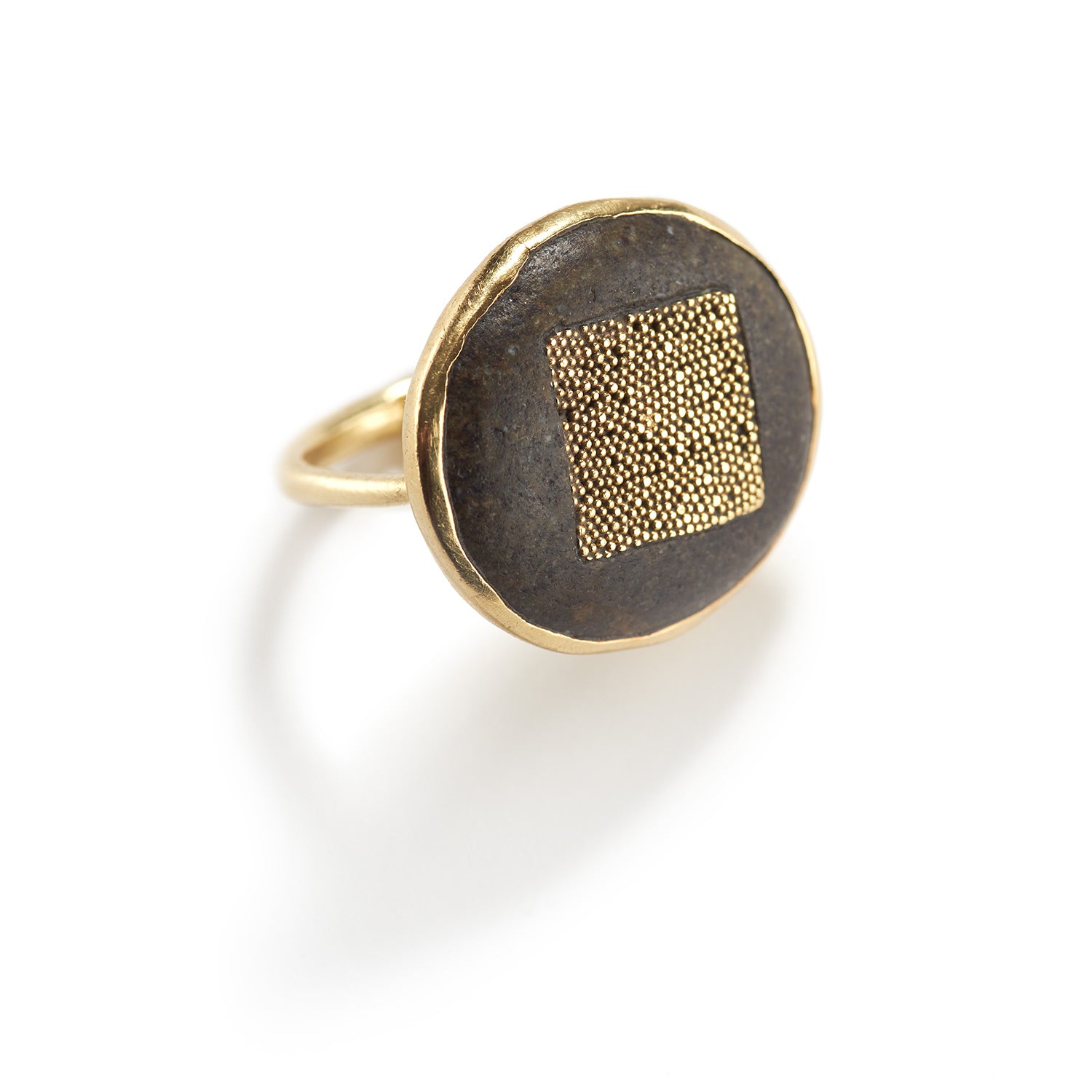 Granulated Gold and River Stone Ring