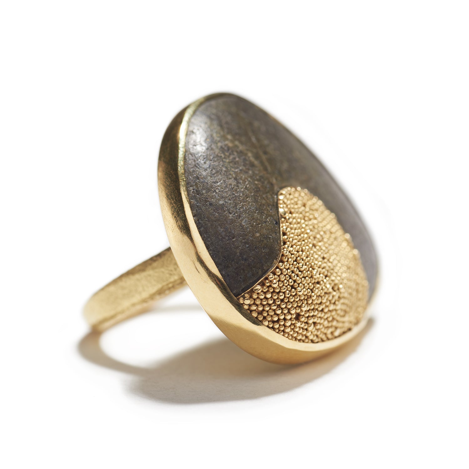 Beach Pebble Inlaid with Gold Ring