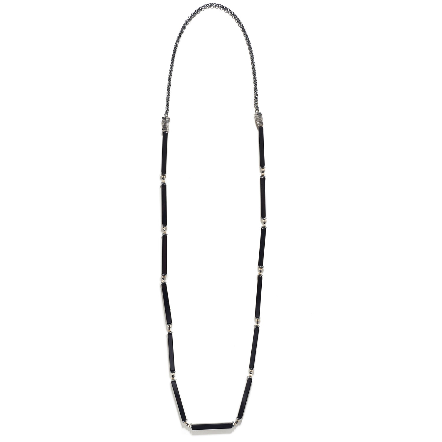 Thin Silver, Platinum & Onyx Necklace