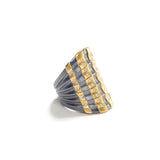 Rippled Oxidized Silver Ring with Diamonds