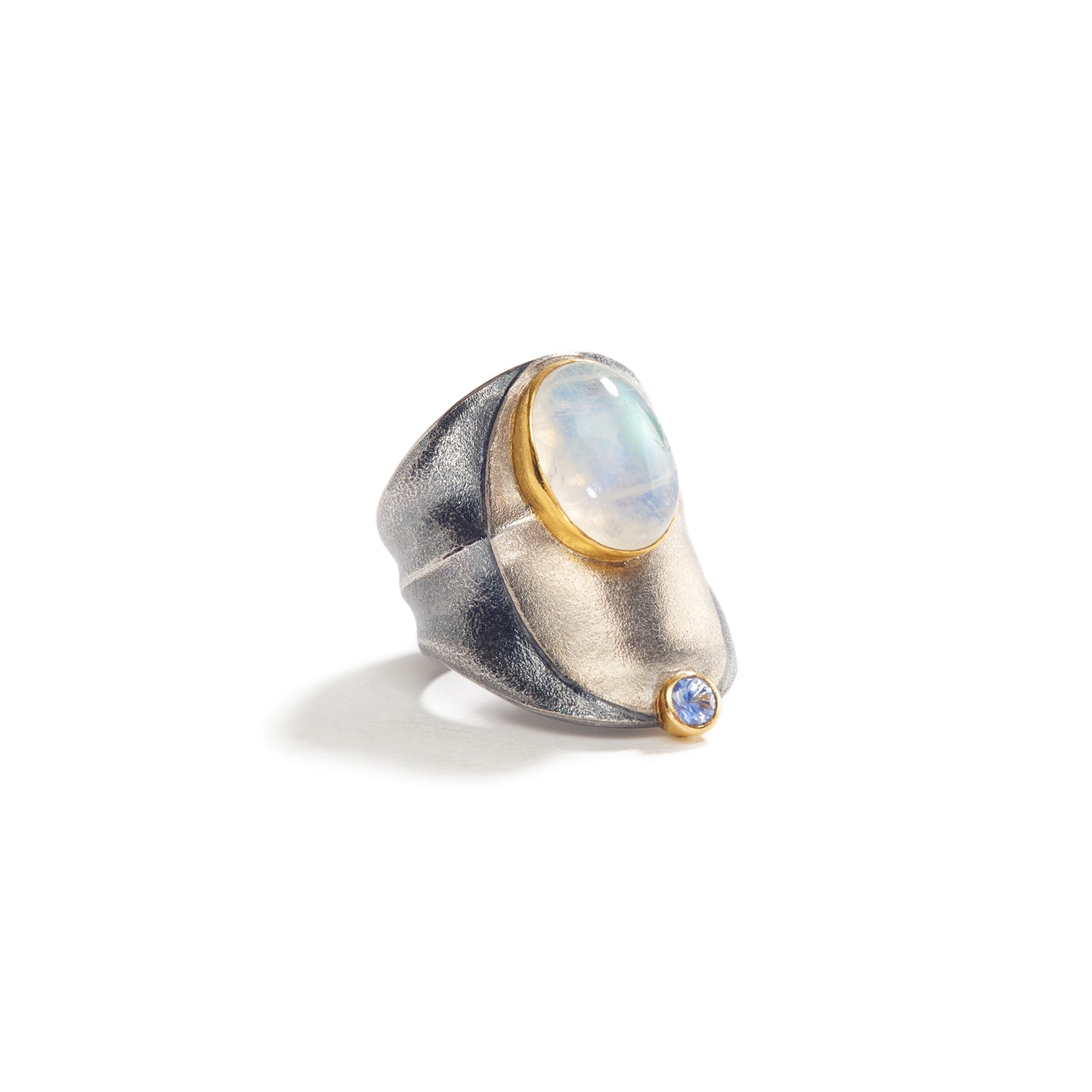 Rainbow Moonstone and Blue Sapphire Ring
