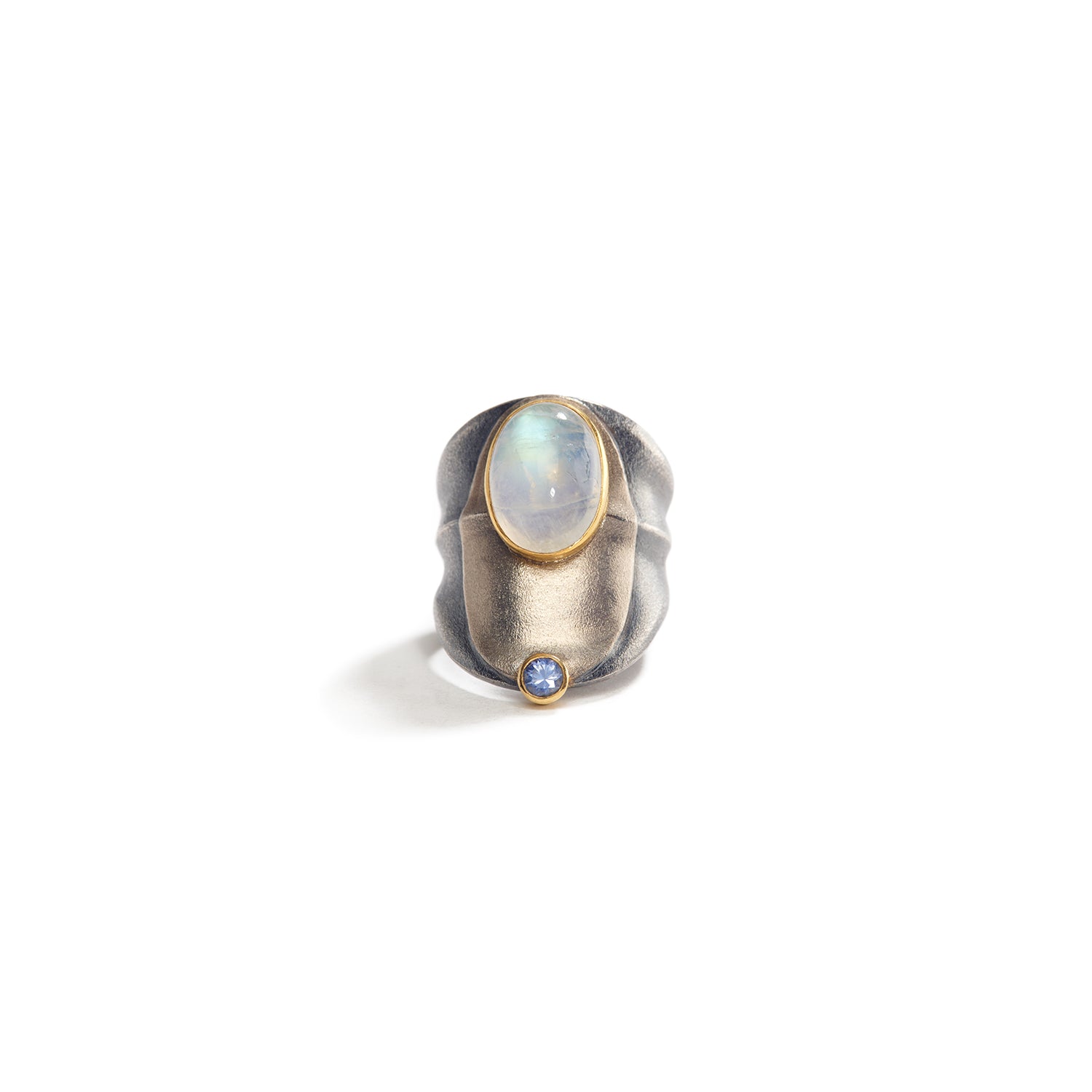 Rainbow Moonstone and Blue Sapphire Ring