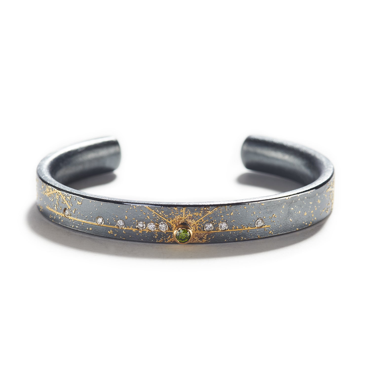 Thin Cuff Bracelet with Green Diamond