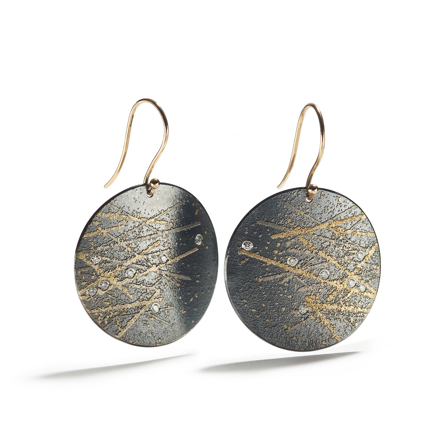 Undulating Silver & Gold Disk Earrings with Platinum