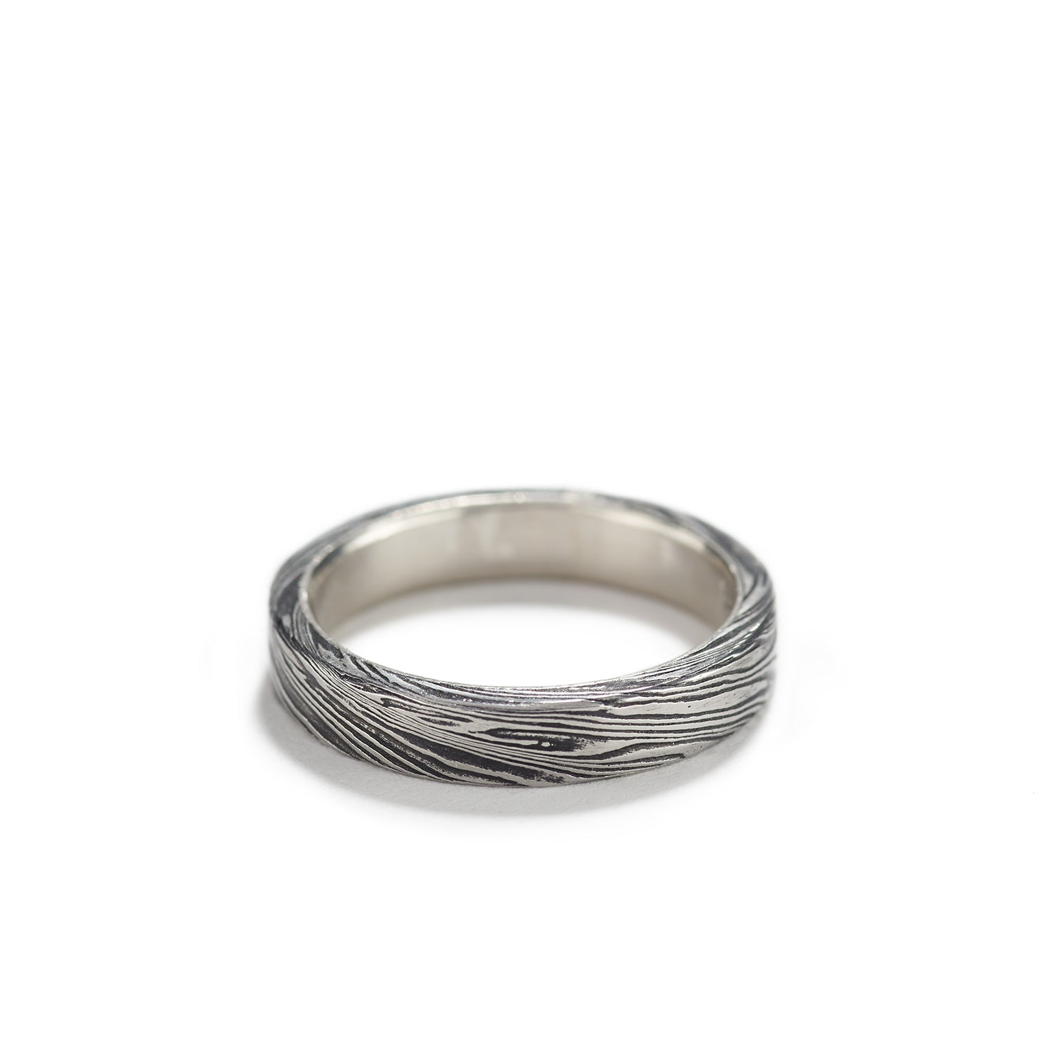 Damascus Steel Ring with Platinum~4mm