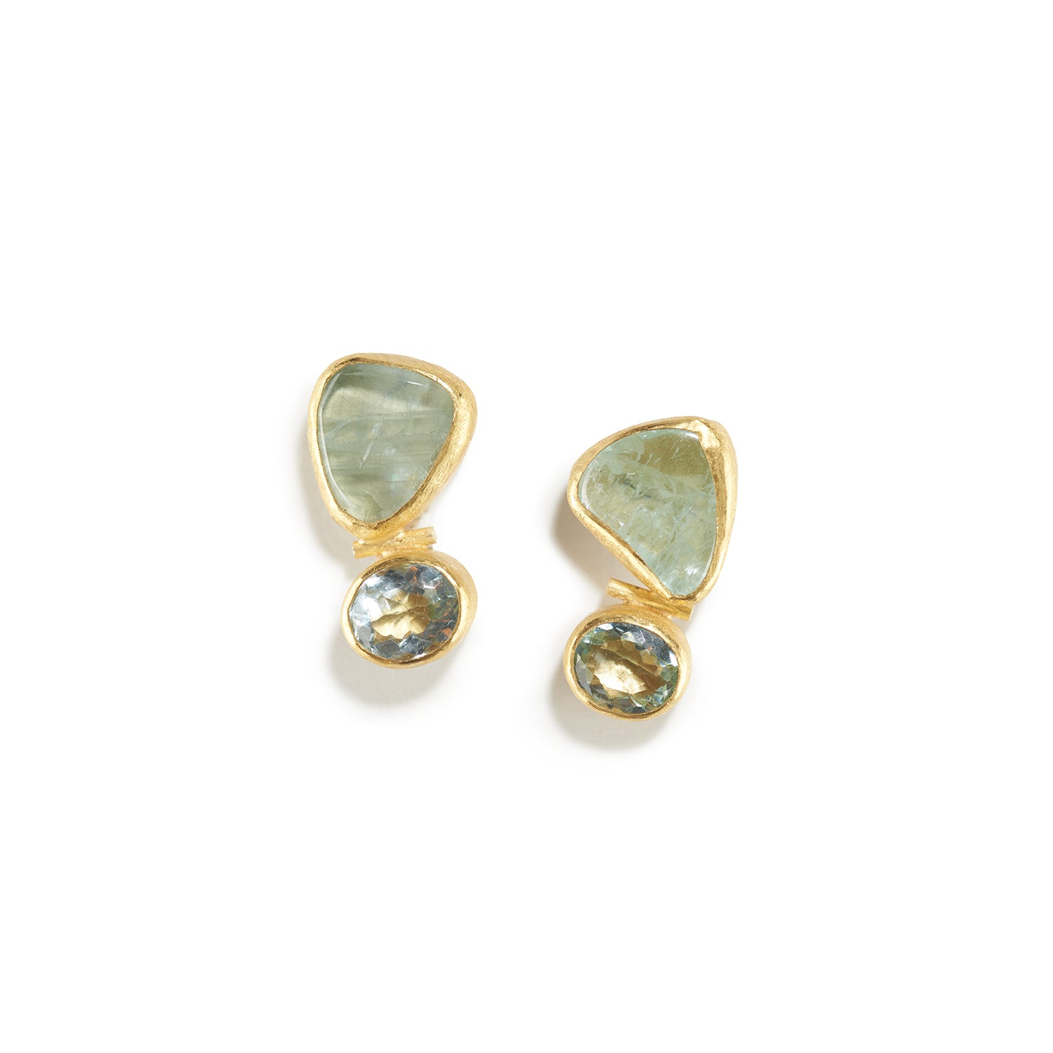 Aquamarine Pebble and Faceted Oval Earrings