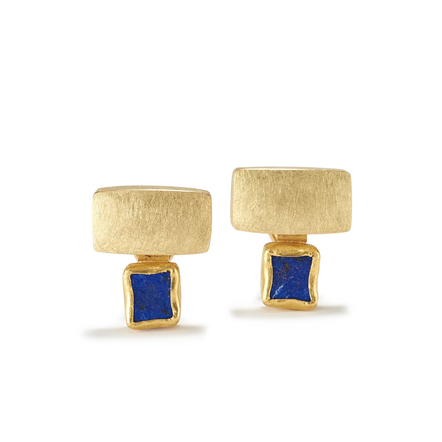 Gold and Rough Lapis Earrings
