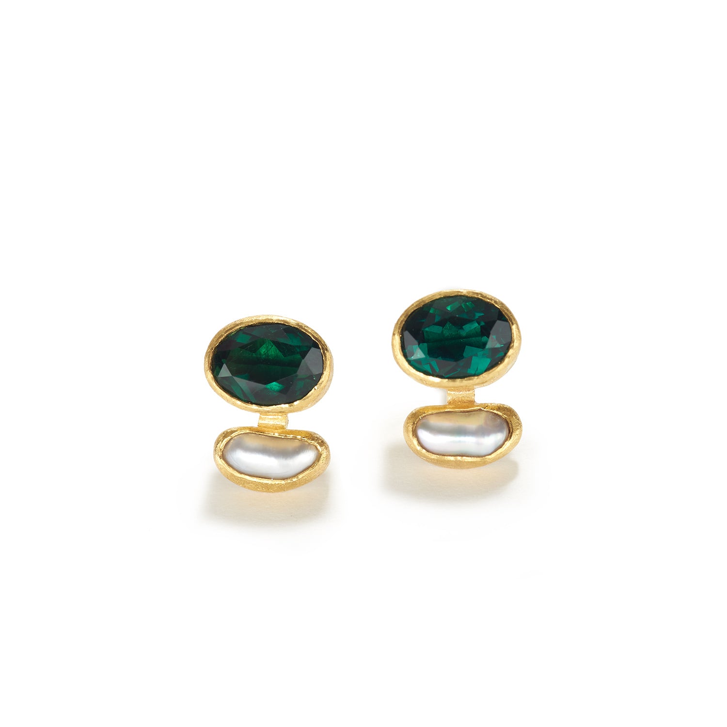 Green Tourmaline Earrings with Keshi Pearl