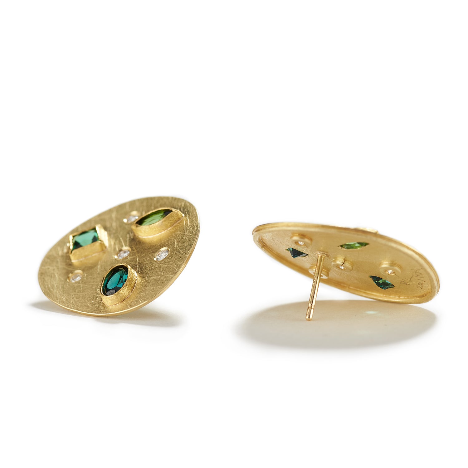 Golden Disks with Tourmaline Stud Earrings