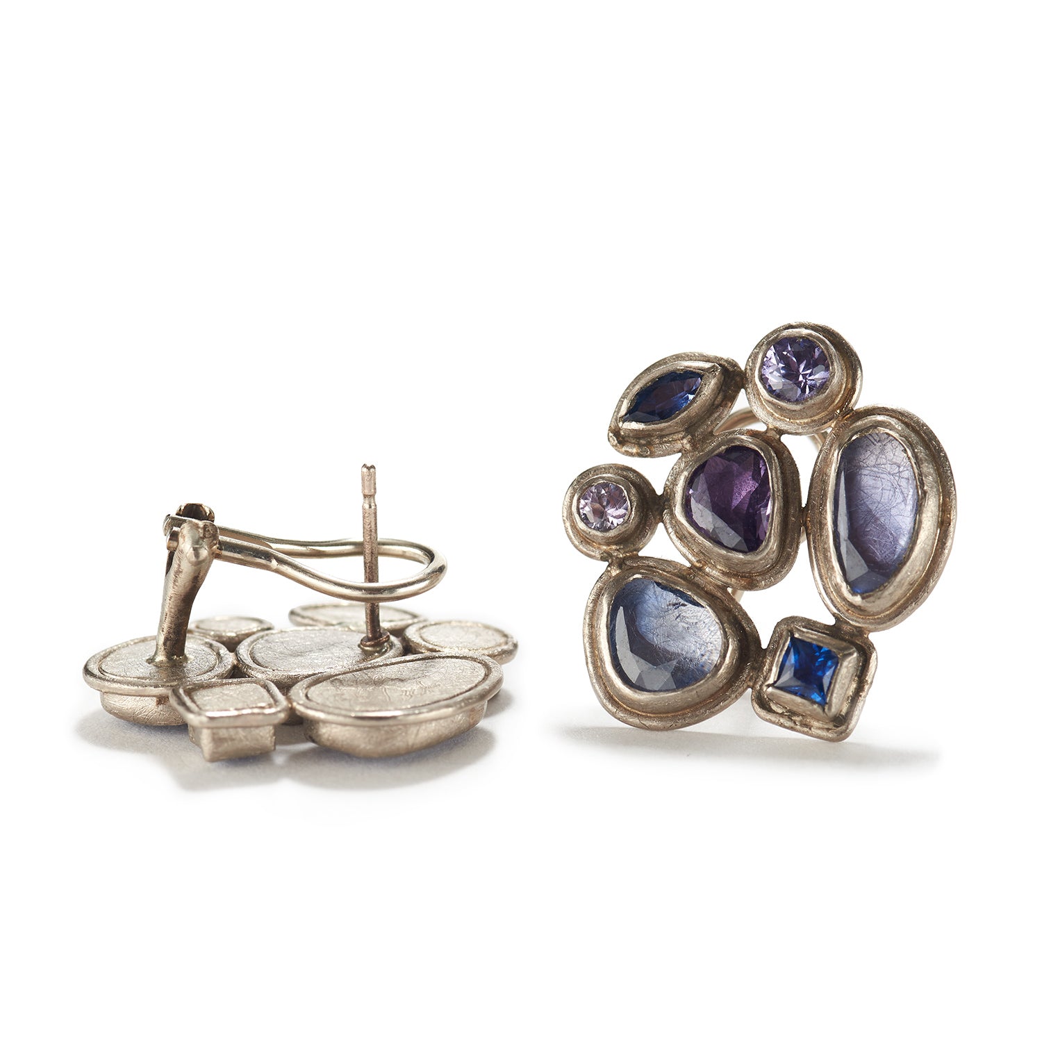 Faceted Sapphire Earrings with White Gold