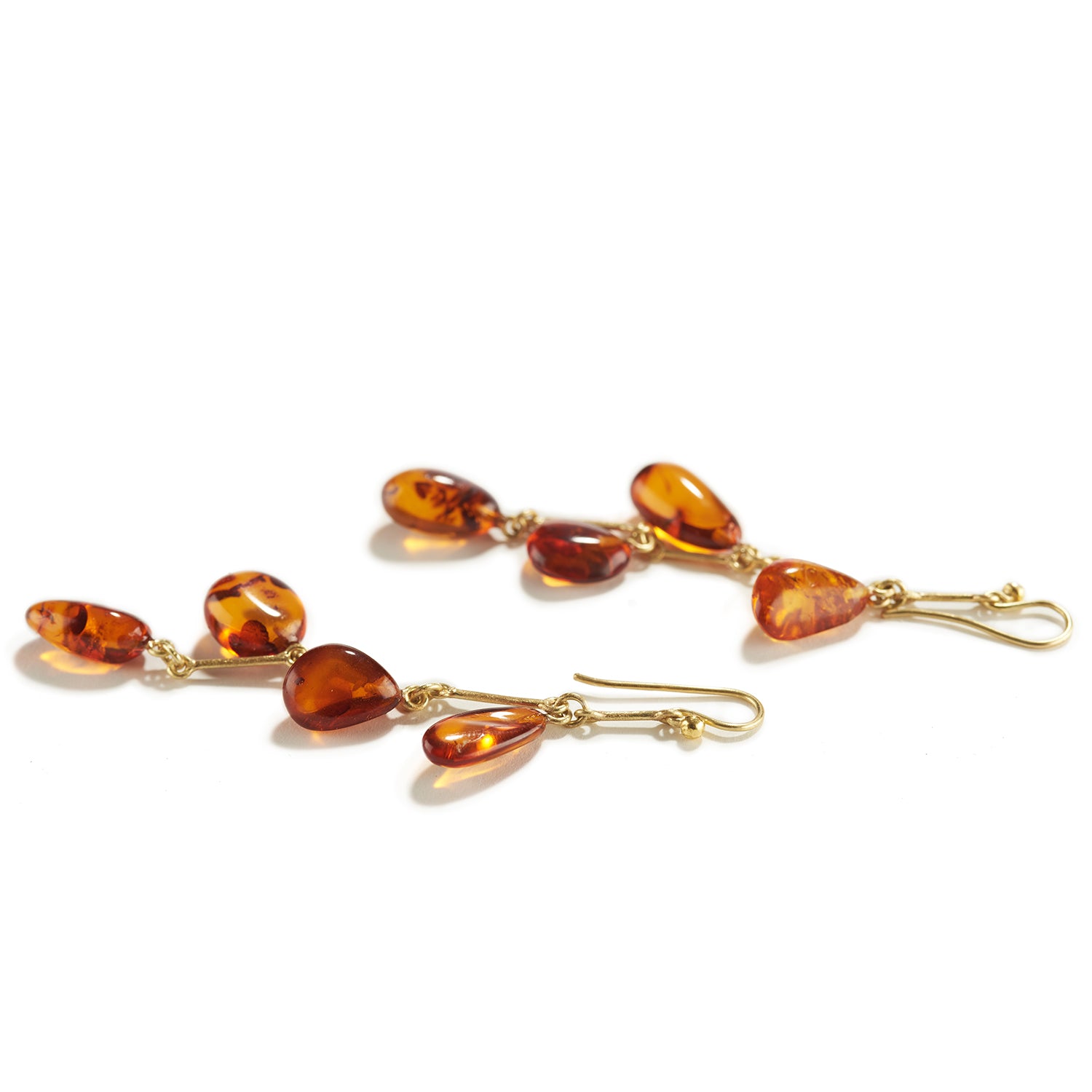 Cognac Amber Pebble Cascade on French Wire Earrings