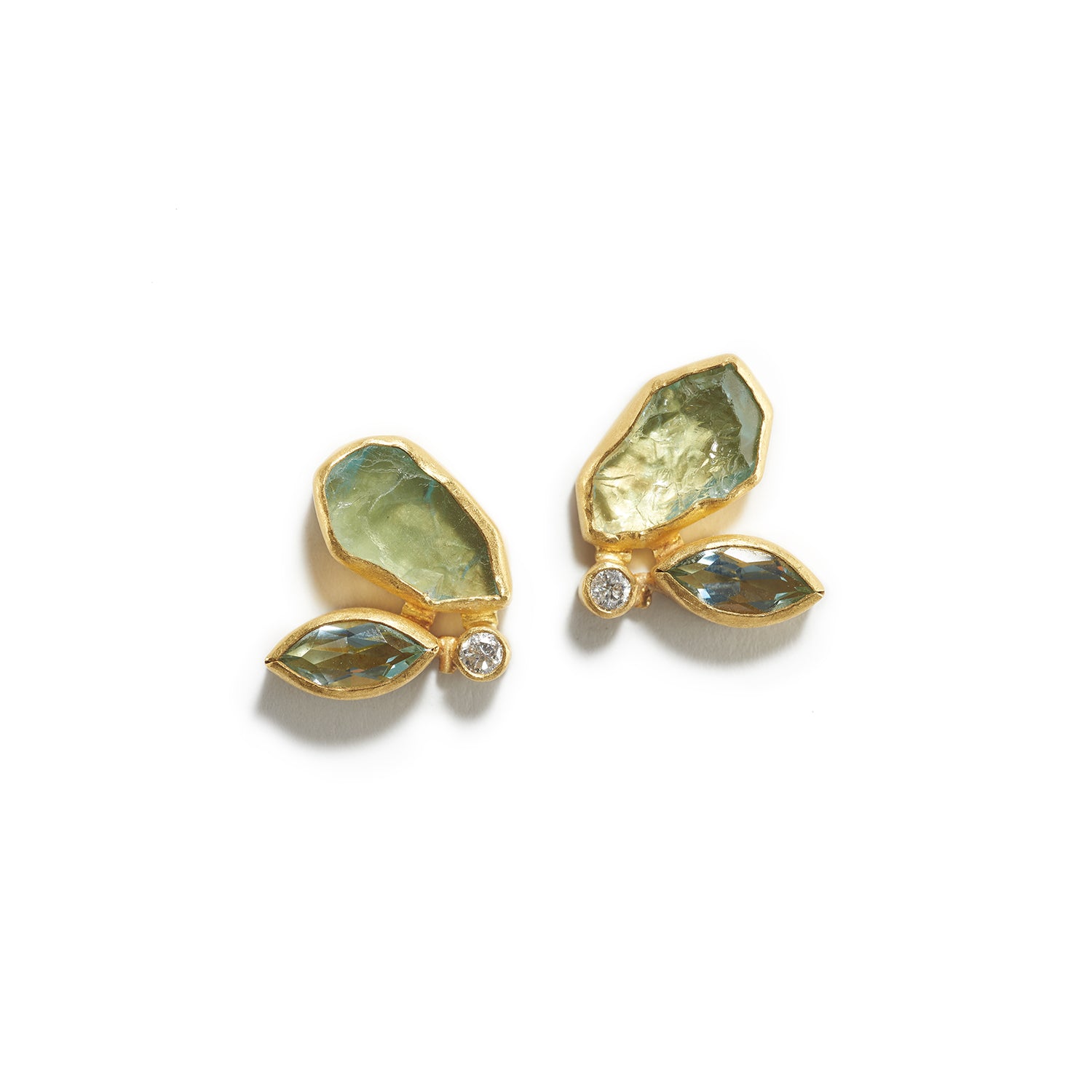 Lustrous Leaf Earrings in Aqua & Diamond