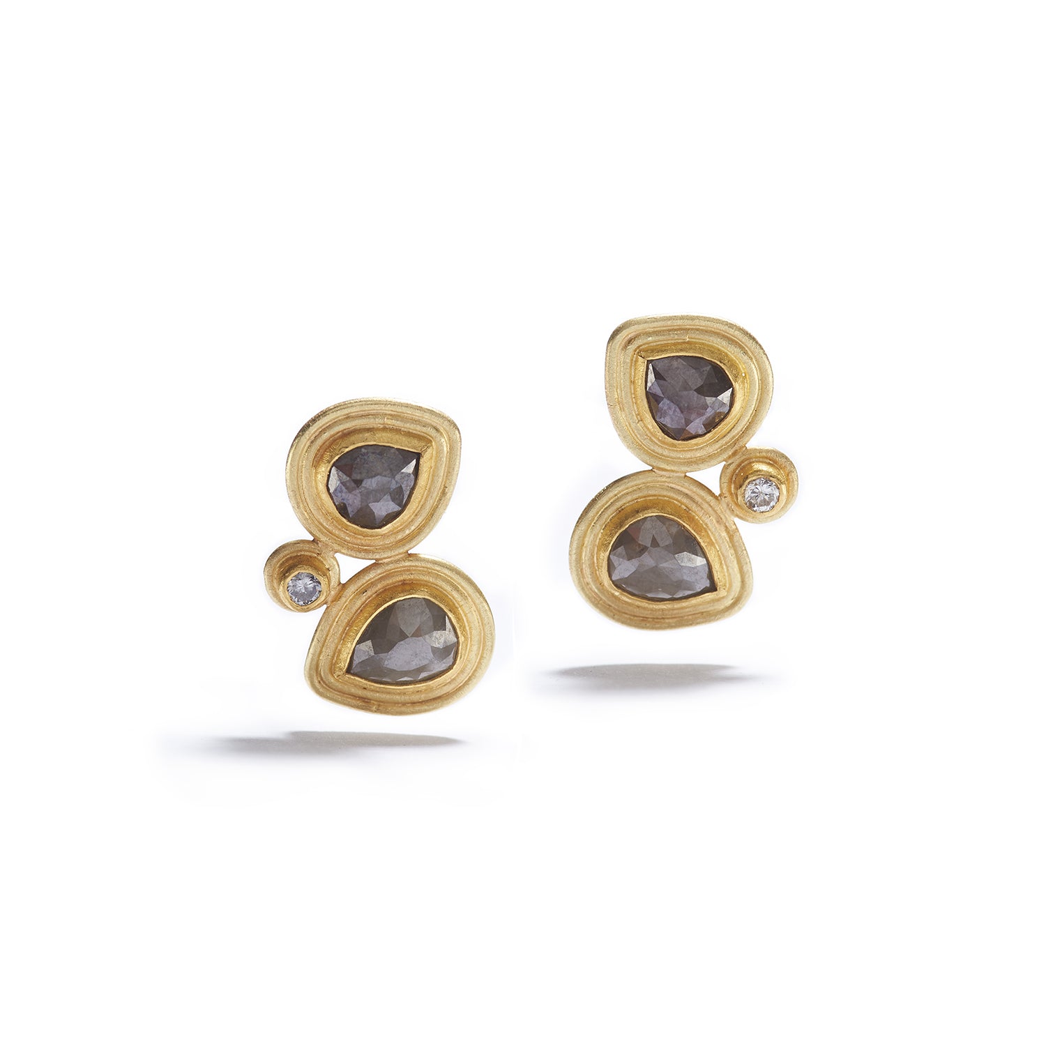 Double Layered Diamonds in Gold Earrings