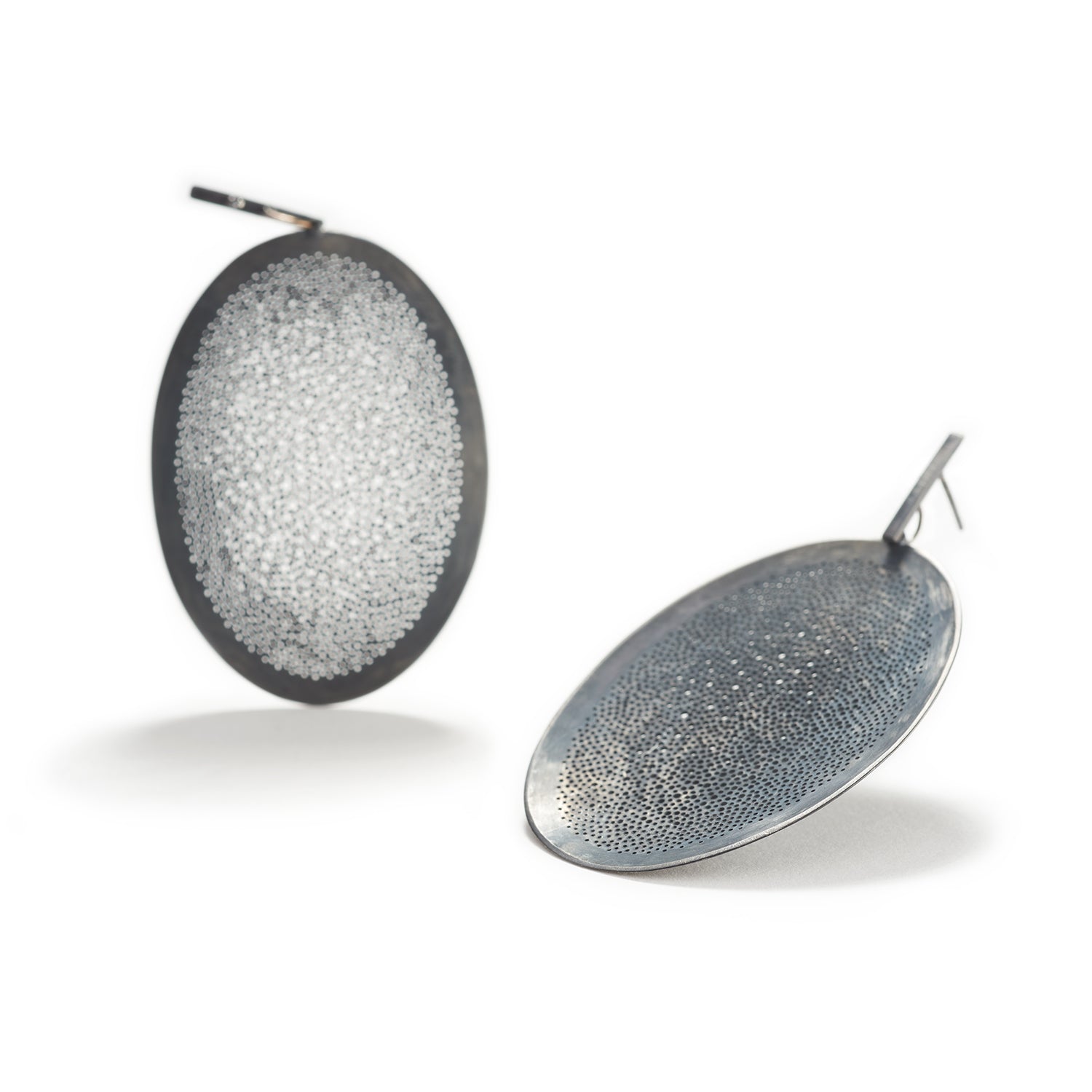 Large Perforated Oxidized Silver Earrings