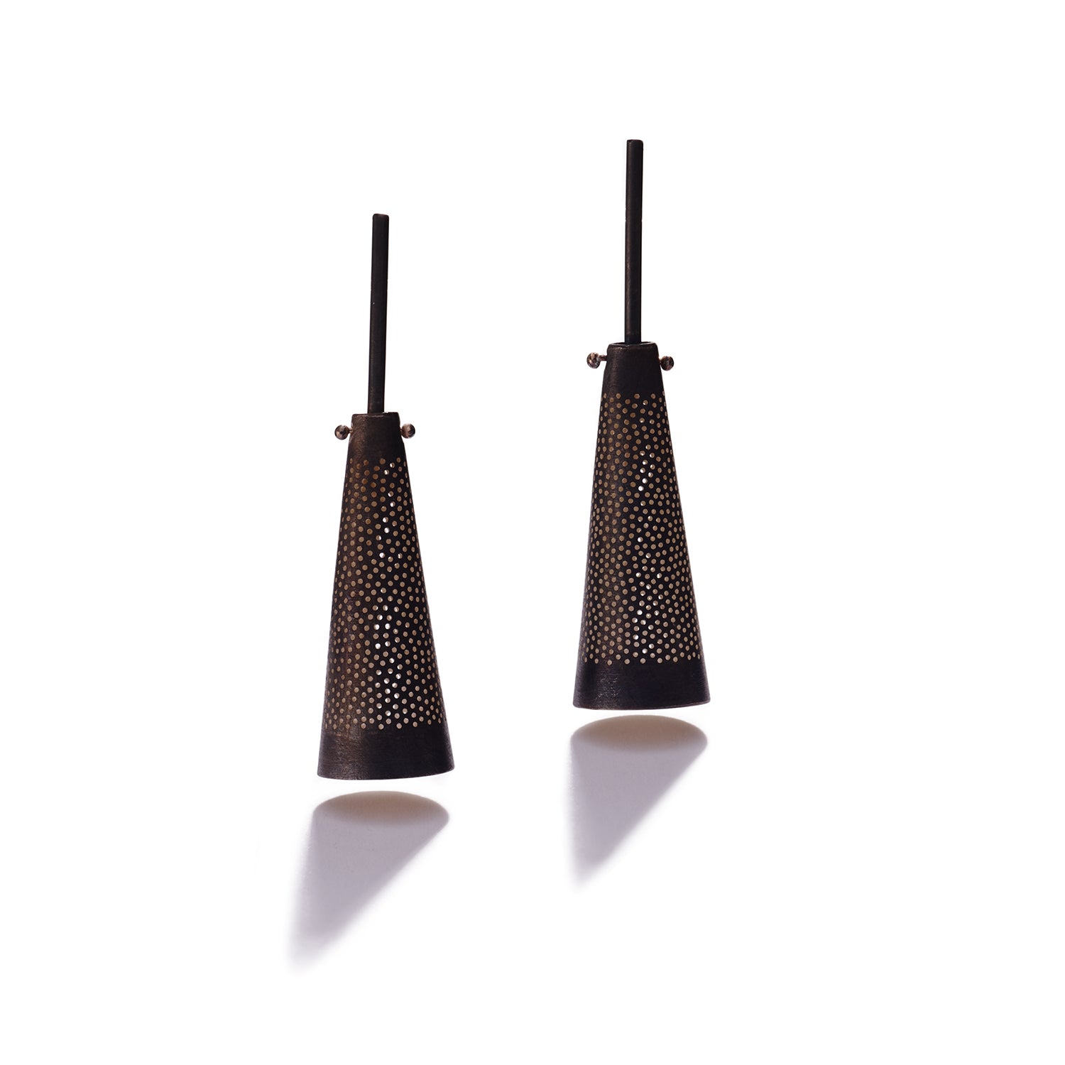 Perforated Oxidized Silver Funnel Earrings
