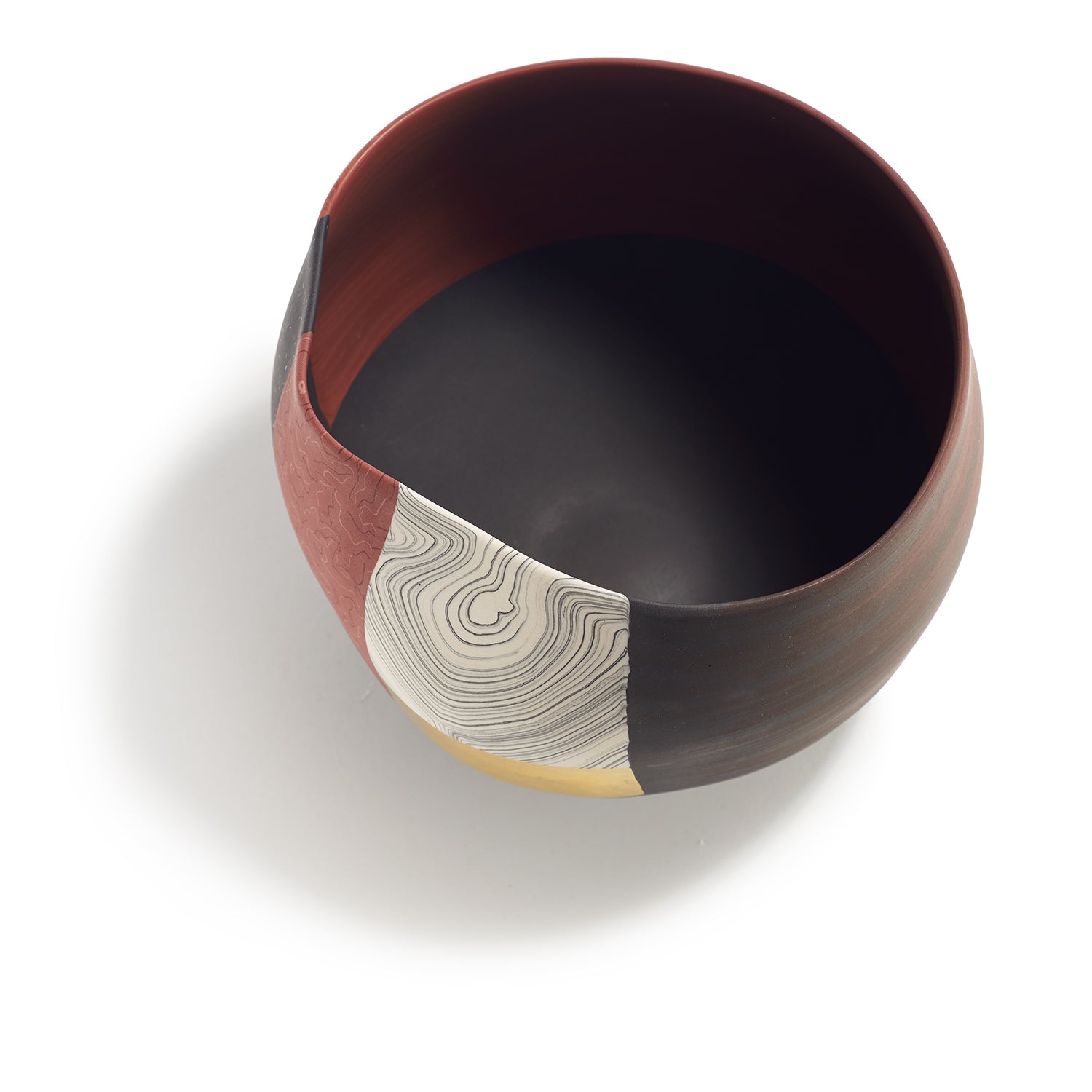 Small Red, Black & White Bowl with Gold Leaf