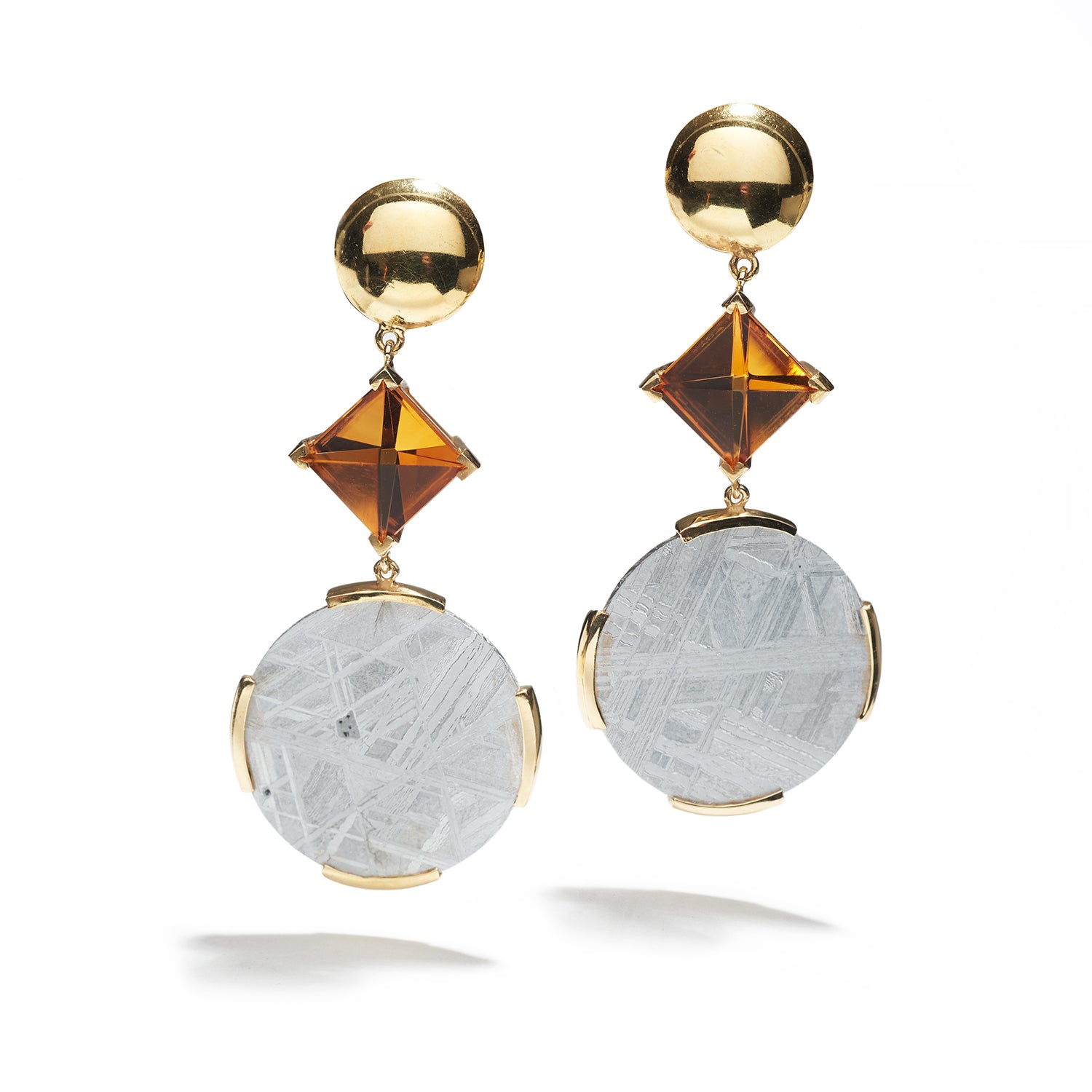 Citrine, Diamond, & Meteorite Earrings