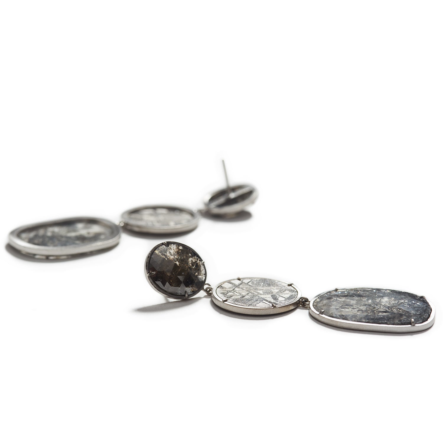 Black Diamond, Meteorite, & Diamond Slice Earrings
